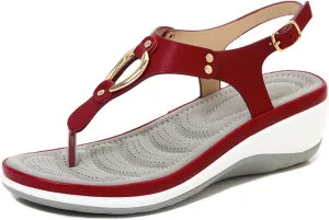 Women's Wedge Orthotic Flops Sandals Rest Toe Backstrap Fashion Boho Adjustable Summer Comfy Platform T-Strap Thong Dressy Walking Beach Sandals