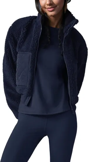 Womens Winter Trendy Full Zipper Fleece Jackets Long Sleeve Relaxed Warm Sherpa Coats with Pockets