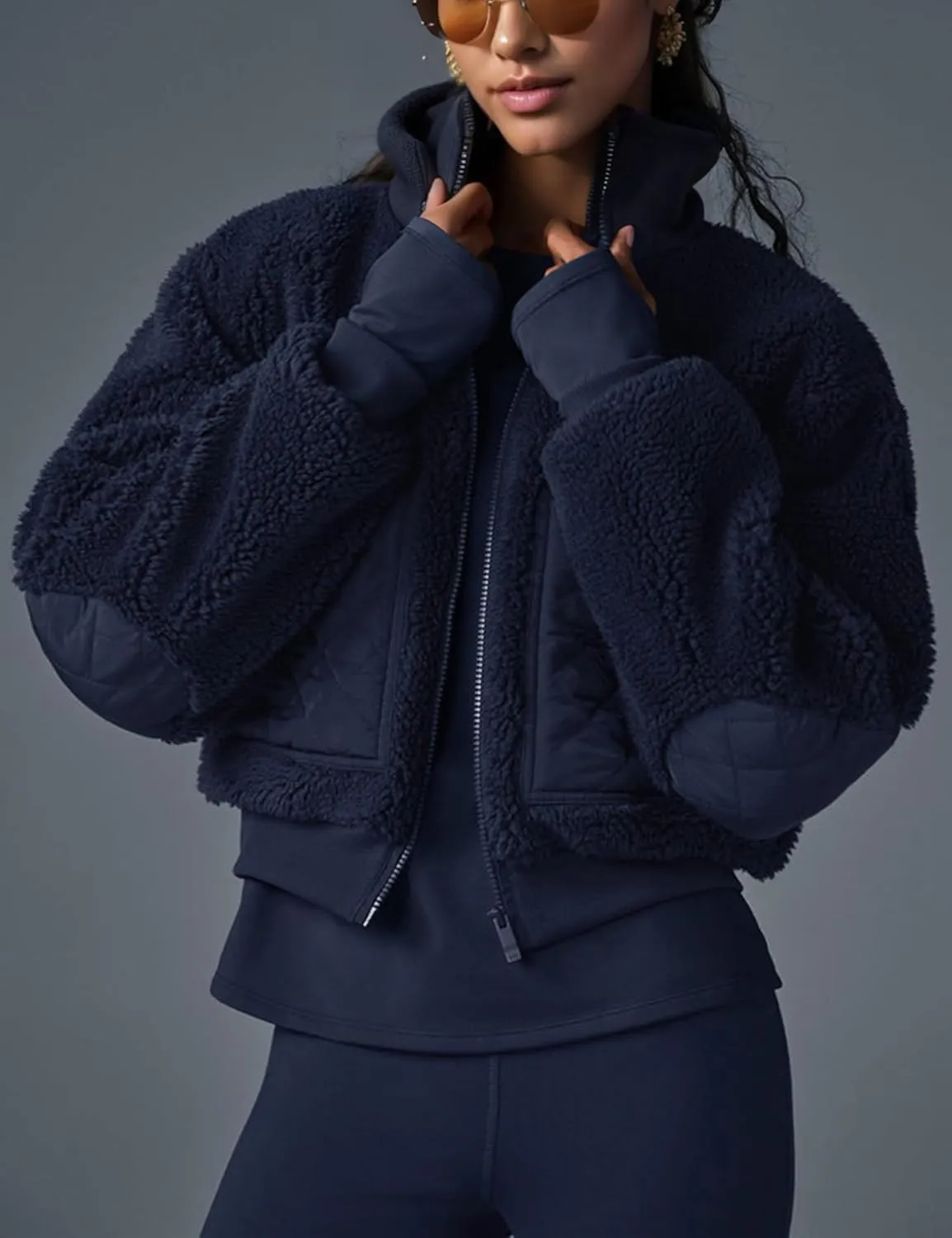 Womens Winter Trendy Full Zipper Fleece Jackets Long Sleeve Relaxed Warm Sherpa Coats with Pockets