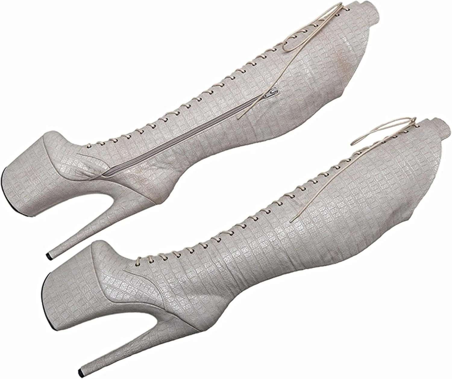 WUXIN H&P Women Exotic Stiletto Sexy Knee High Heels 8 Inch Fashion Crocodile Pole Dance Ankle Boots Shoes