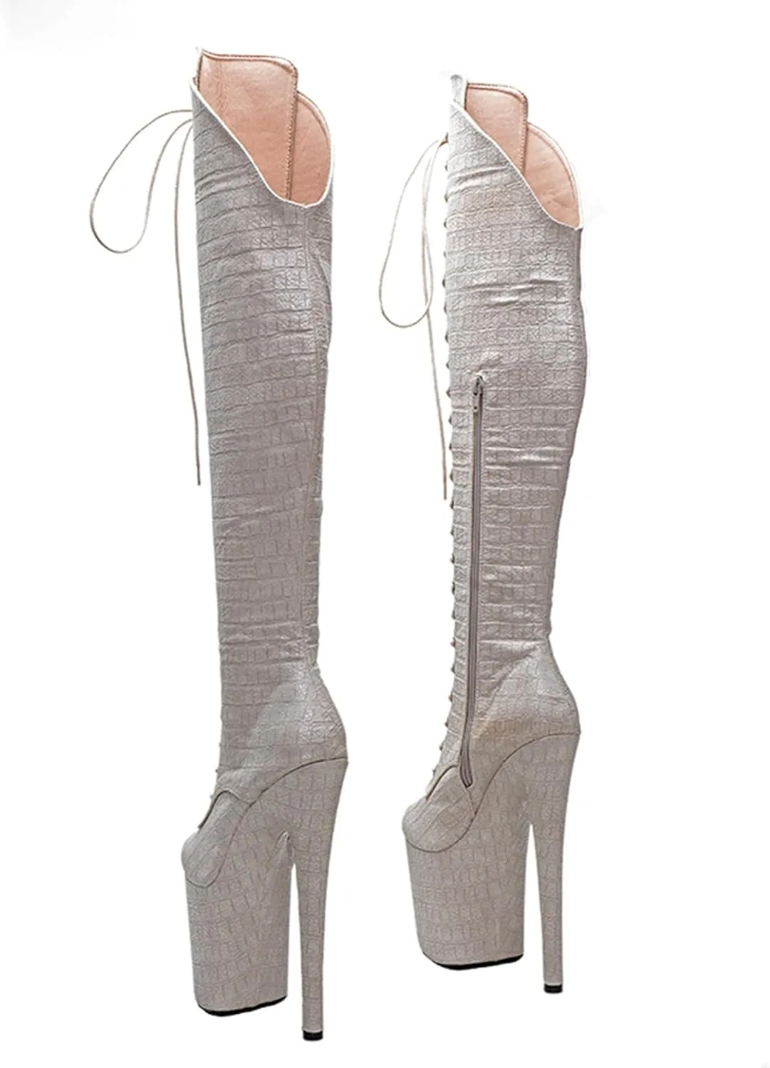 WUXIN H&P Women Exotic Stiletto Sexy Knee High Heels 8 Inch Fashion Crocodile Pole Dance Ankle Boots Shoes