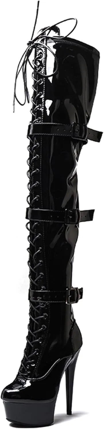 WUXIN H&P Women's Over The Knee Thigh High Heel Boots Shoes,Pole Dance Boots Shoes, 6 Inch 15CM Platform Stiletto Exotic Heels Boots Shoes