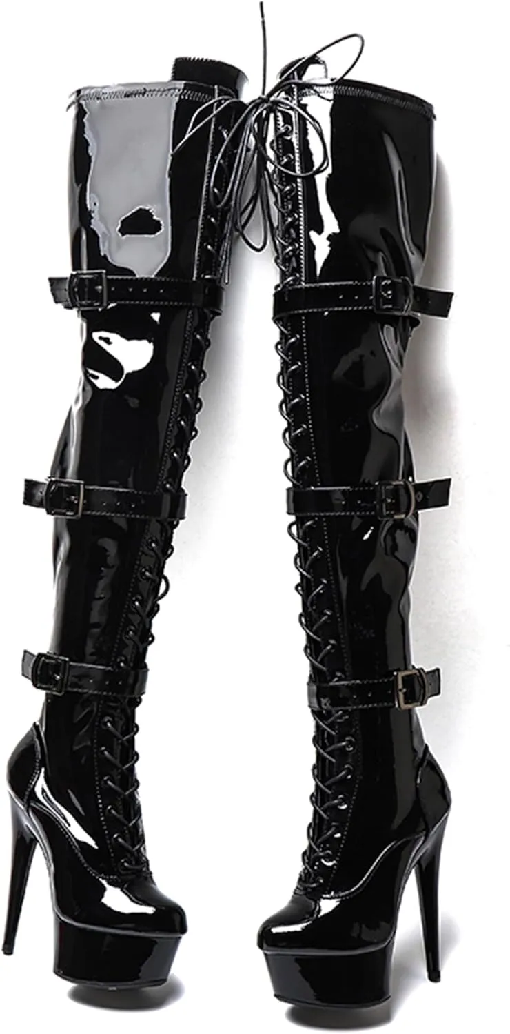 WUXIN H&P Women's Over The Knee Thigh High Heel Boots Shoes,Pole Dance Boots Shoes, 6 Inch 15CM Platform Stiletto Exotic Heels Boots Shoes