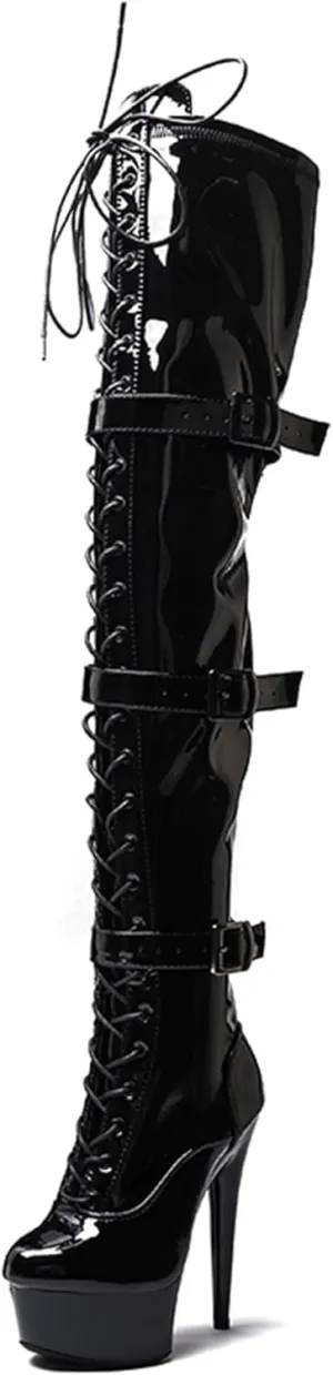 WUXIN H&P Women's Over The Knee Thigh High Heel Boots Shoes,Pole Dance Boots Shoes, 6 Inch 15CM Platform Stiletto Exotic Heels Boots Shoes