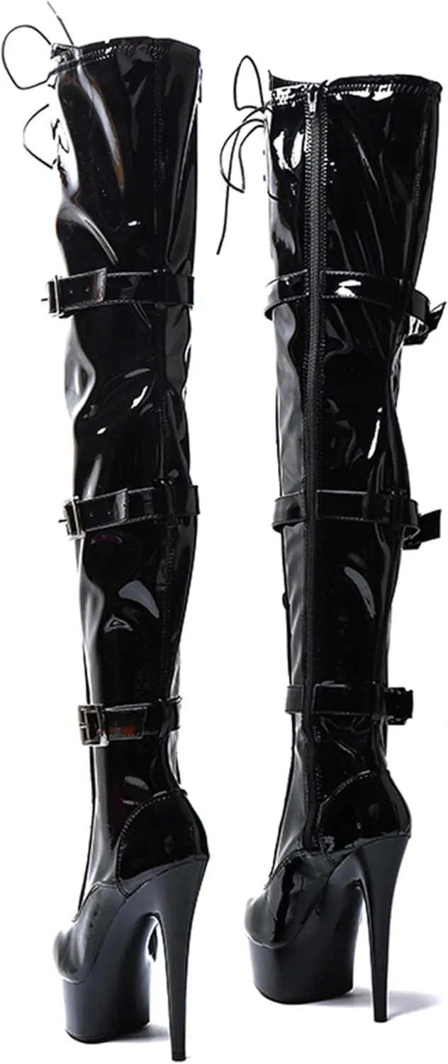 WUXIN H&P Women's Over The Knee Thigh High Heel Boots Shoes,Pole Dance Boots Shoes, 6 Inch 15CM Platform Stiletto Exotic Heels Boots Shoes