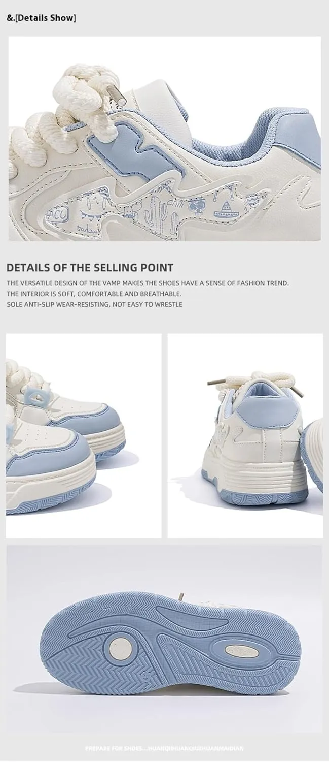 Y2K Korean Chunky White Sneakers, Kawaii Anime Ice Cream Style, Cloud Sole Breathable Shoes for Travel, Ins Outfit for Students, Trendy Gift for Daughter