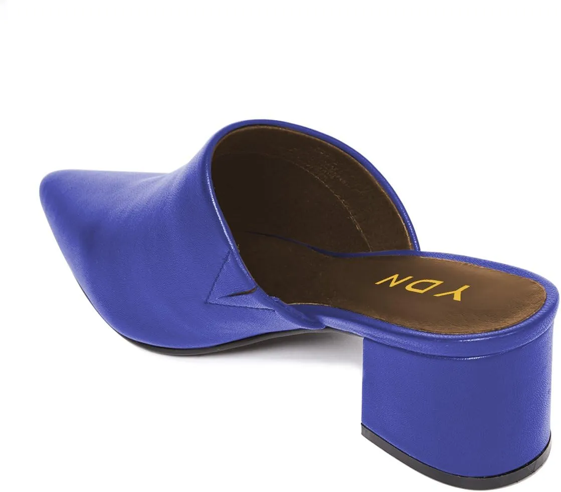 YDN Women Block Low Heel Mules Slip on Loafers Pointed Toe Sandals Slide Shoes Size 4-15 US