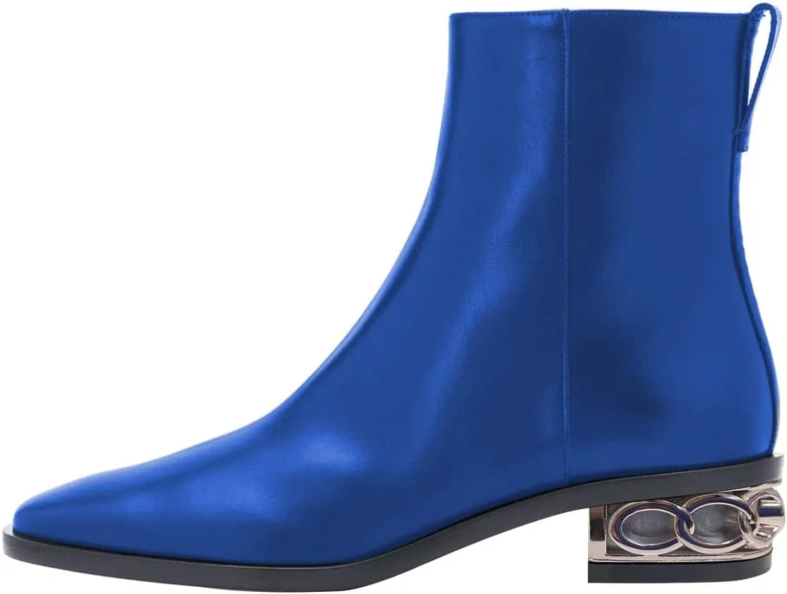 YDN Women Casual Square Closed Toe Ankle Boots Chunky Block Low Heels Short Booties Side Zipper Ladies Girls Fall Winter Dress Shoes