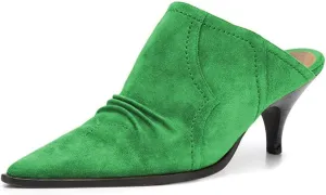 YDN Women Chic Slip On Low Heel Mules Pumps Pointed Toe Loafers Kitten Sandals Suede Comfort Sexy Shoes