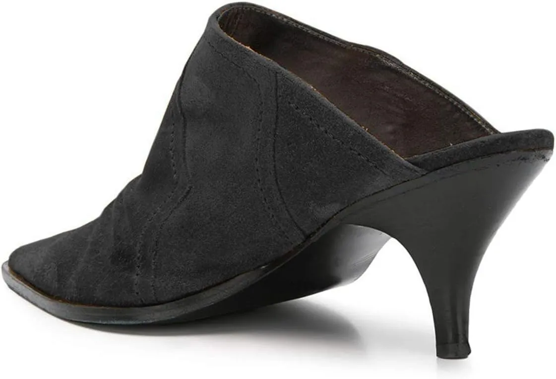 YDN Women Chic Slip On Low Heel Mules Pumps Pointed Toe Loafers Kitten Sandals Suede Comfort Sexy Shoes