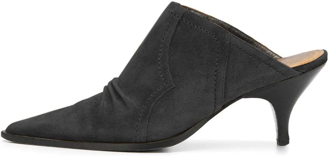 YDN Women Chic Slip On Low Heel Mules Pumps Pointed Toe Loafers Kitten Sandals Suede Comfort Sexy Shoes