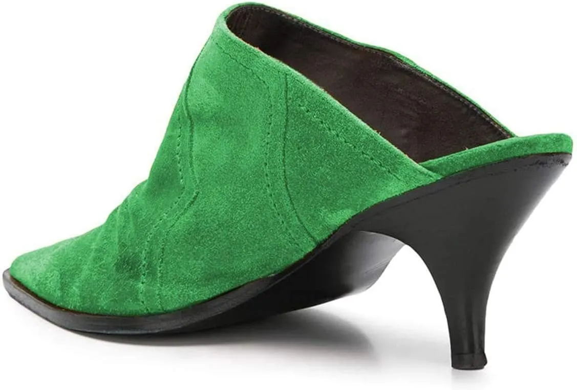 YDN Women Chic Slip On Low Heel Mules Pumps Pointed Toe Loafers Kitten Sandals Suede Comfort Sexy Shoes