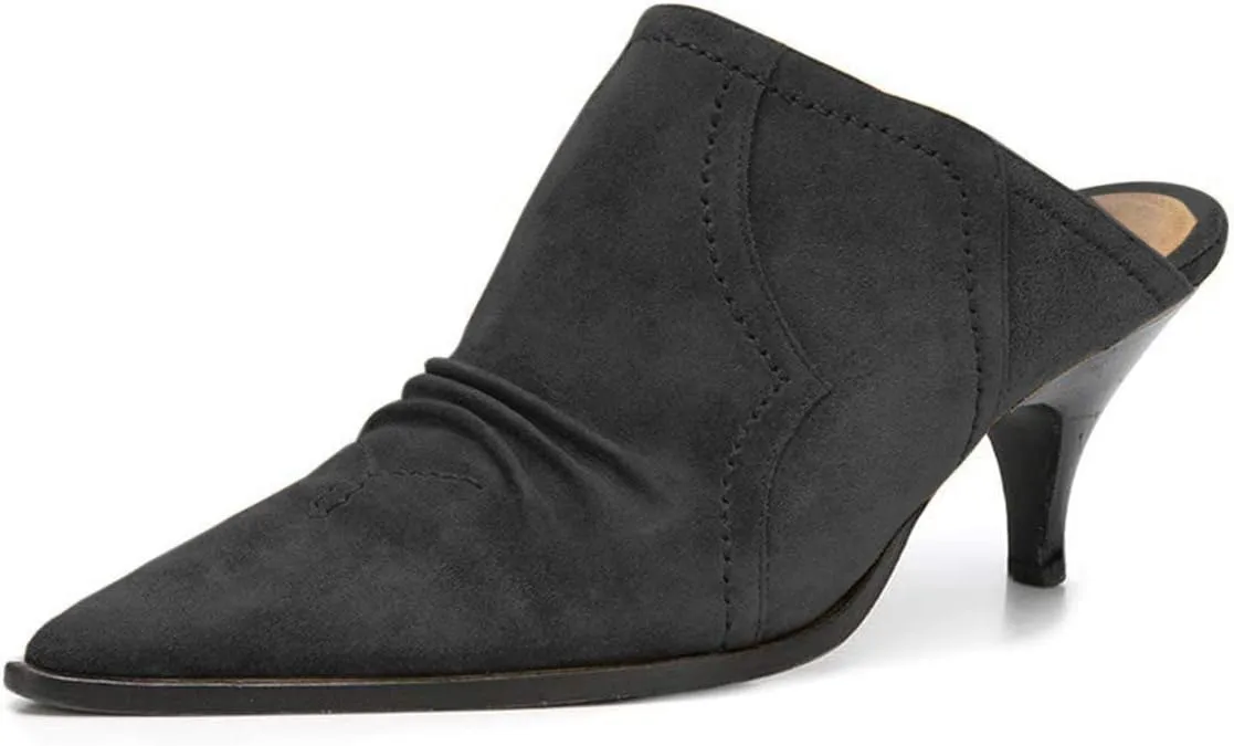 YDN Women Chic Slip On Low Heel Mules Pumps Pointed Toe Loafers Kitten Sandals Suede Comfort Sexy Shoes
