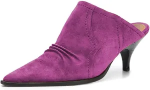 YDN Women Chic Slip On Low Heel Mules Pumps Pointed Toe Loafers Kitten Sandals Suede Comfort Sexy Shoes
