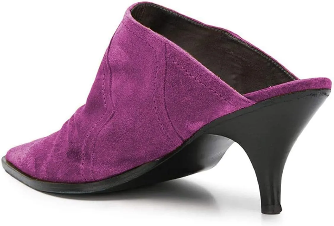 YDN Women Chic Slip On Low Heel Mules Pumps Pointed Toe Loafers Kitten Sandals Suede Comfort Sexy Shoes