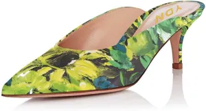 YDN Women Classic Pointed Toe Low Mid Heel Loafers Slip on Mules Slide Sandals Kitten Shoes Size 4-15 US