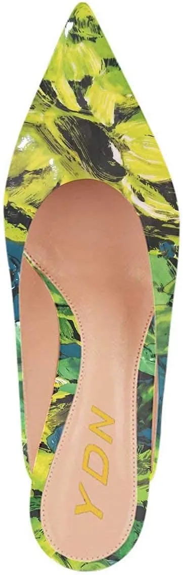 YDN Women Classic Pointed Toe Low Mid Heel Loafers Slip on Mules Slide Sandals Kitten Shoes Size 4-15 US