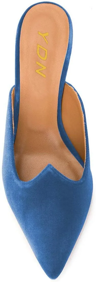 YDN Women Comfort Pointed Closed Toe Mules Low Kitten Heel Slide Loafers Dress Party Office Sandals