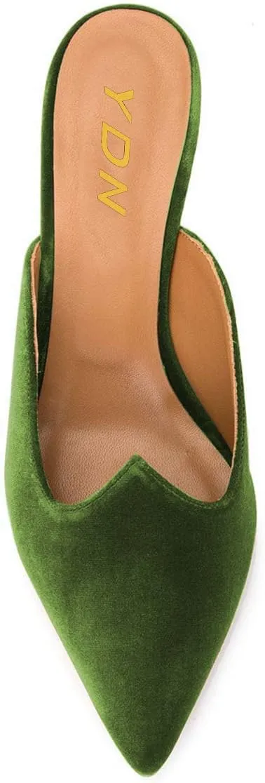 YDN Women Comfort Pointed Closed Toe Mules Low Kitten Heel Slide Loafers Dress Party Office Sandals