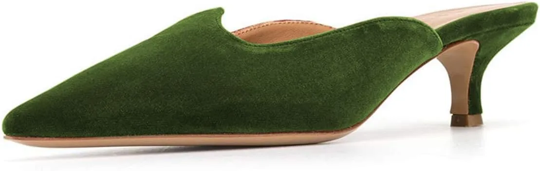 YDN Women Comfort Pointed Closed Toe Mules Low Kitten Heel Slide Loafers Dress Party Office Sandals