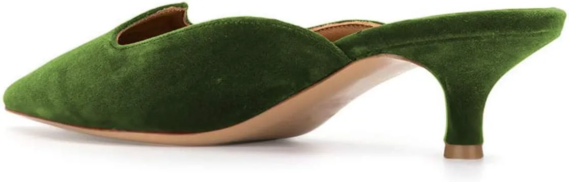 YDN Women Comfort Pointed Closed Toe Mules Low Kitten Heel Slide Loafers Dress Party Office Sandals
