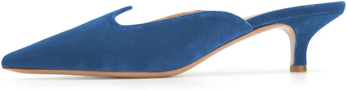 YDN Women Comfort Pointed Closed Toe Mules Low Kitten Heel Slide Loafers Dress Party Office Sandals