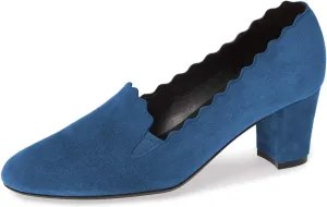 YDN Women Formal Almond Toe Block Mid Heels Pumps Wavy Edge Slip on Loafers Dress Office Shoes with Elastic