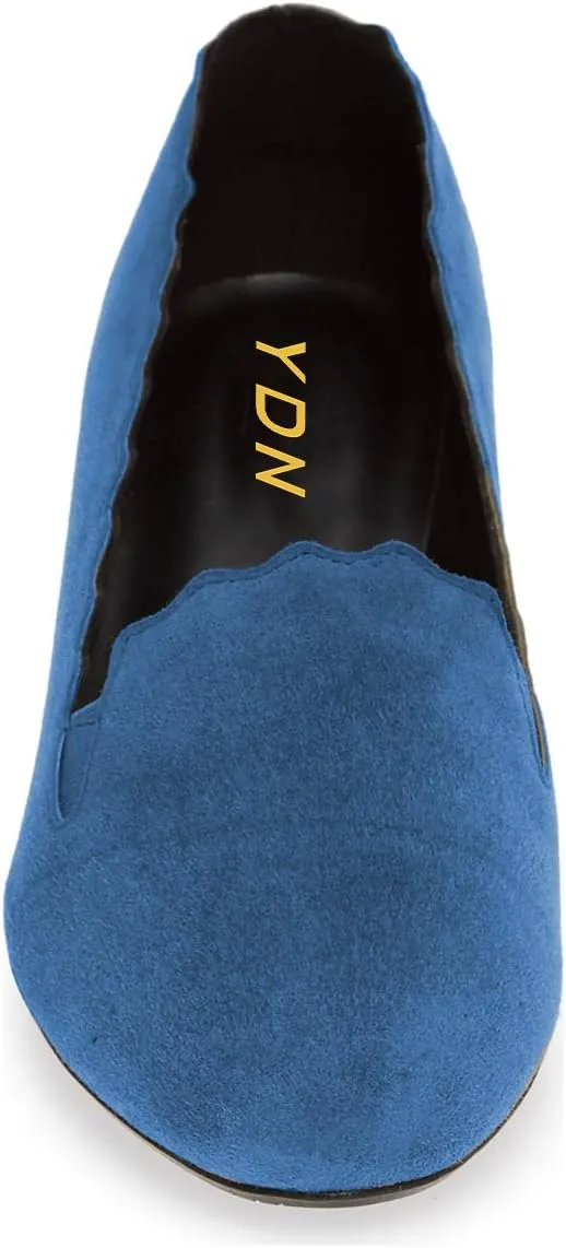 YDN Women Formal Almond Toe Block Mid Heels Pumps Wavy Edge Slip on Loafers Dress Office Shoes with Elastic