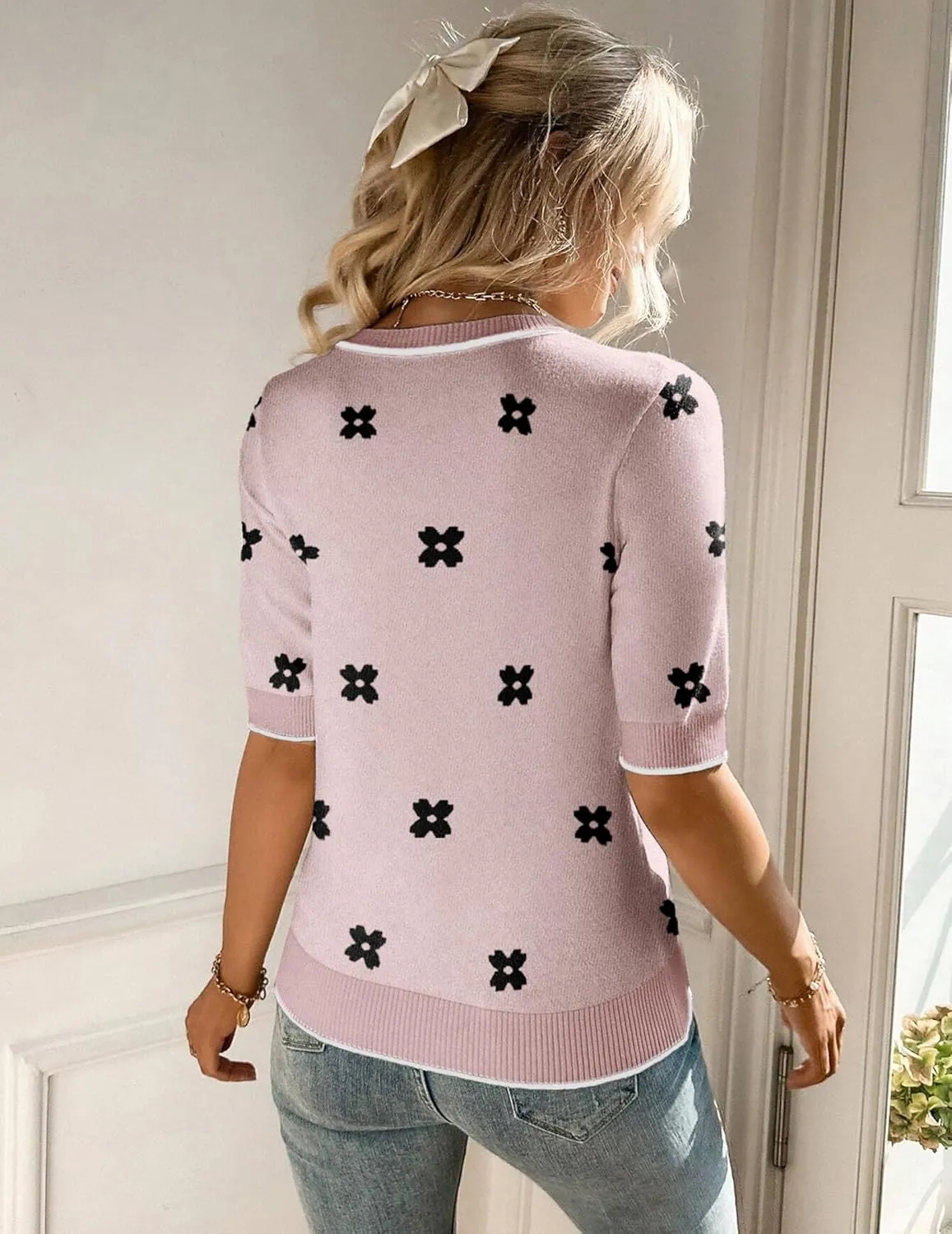 Zeagoo Women Short Sleeve Sweater Summer Crew Neck Dressy Casual Soft Knit Pullover Tops Trendy