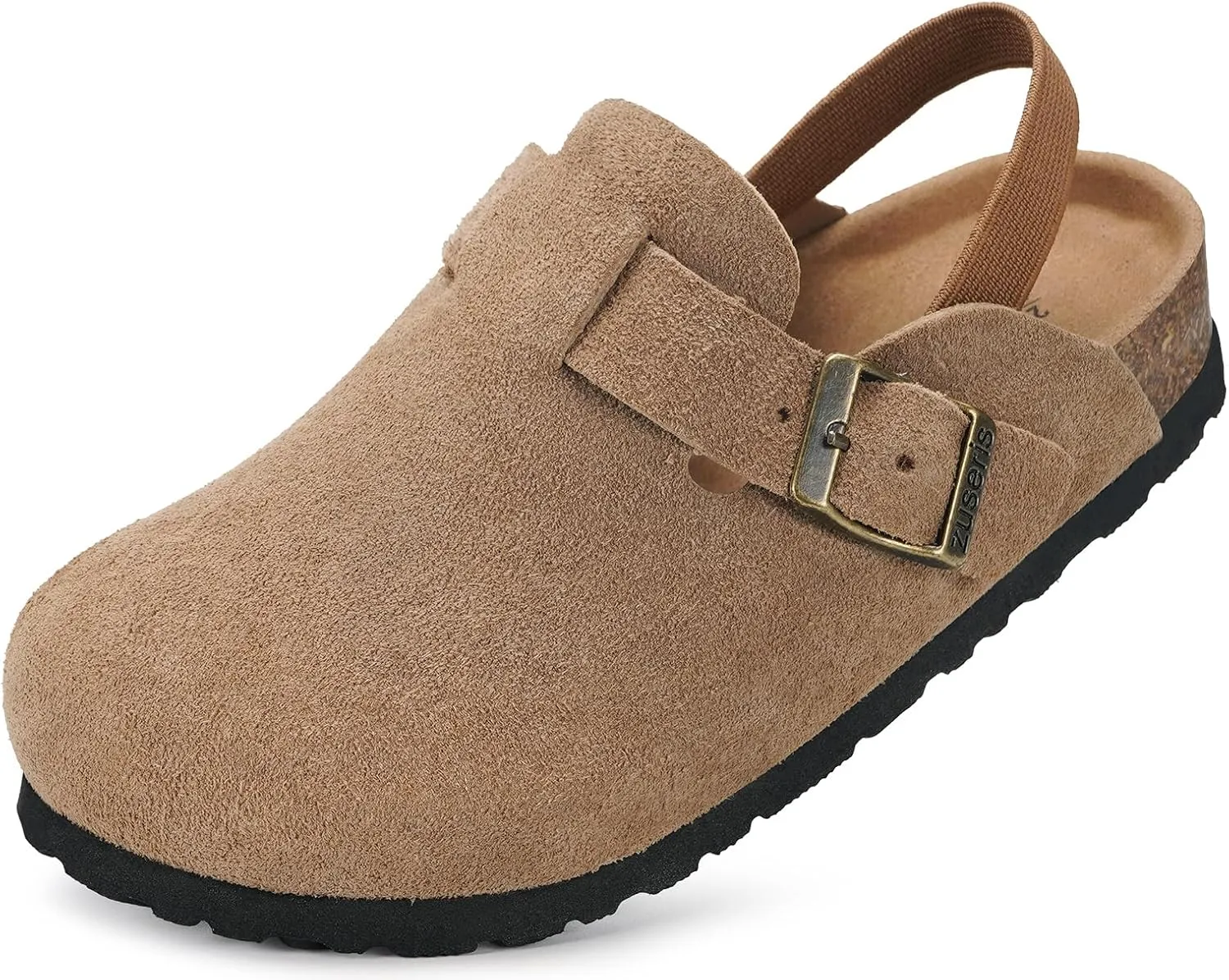 ZUSERIS Kids Suede Clogs Toddler Clogs Boys Girls Cork Footbed Sandals Potato Shoes Leather Slip On Mules with Adjustable Buckle