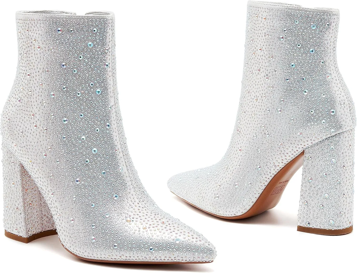 ZXHYZLZ Women's Sparkling Rhinestone Ankle Boots with Pointed Toe and Block Heel